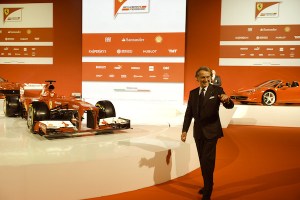 Luca di Montezemolo, présentation de la Ferrari F138 à Fiorano en février 2013.