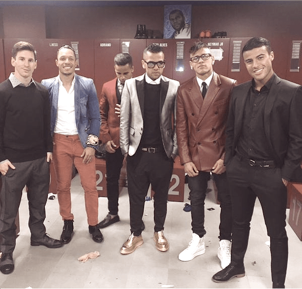 Lionel Messi, Adriano, Douglas Pereira, Daniel Alves, Neymar et Rafinha, FC Barcelone