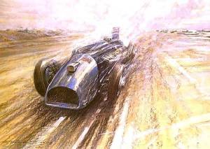 Gordon Crosby fut l'un des plus fameux dessinateur automobile. Il a notamment su parfaitement croquer les nombreux records du monde qui se sont succédés durant l'Entre-deux-guerres, comme l'attestent les illustrations qui suivent.