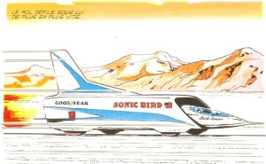 Sous la mine de Jean Graton, Michel Vaillant a approché ce monde des records de vitesse. Dans 'Mach 1 Pour Steve Warson' (1968), il voit ses amis américains Steve Warson et Chuck Danver. Le 'Sonic Bird' semble grandement inspiré du 'Spirit Of America'.