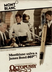 Montblanc a associé son nom aux fameux gadgets de James Bond en fournissant un salvateur stylo doré à l'agent secret dans 'Octopussy' (1983).